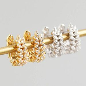 *NEW 925 Sterling Silver Diamond Leaf Huggie Hoops